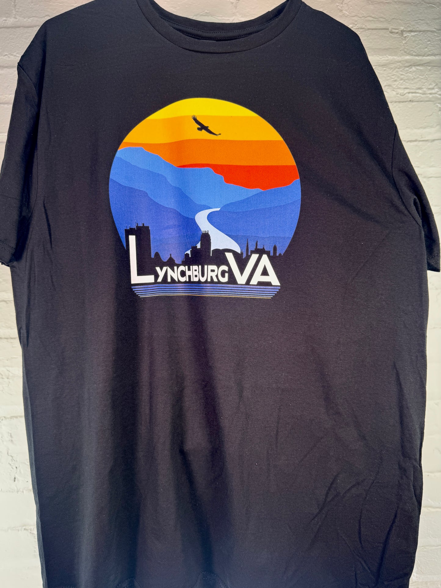 Lynchburg Virginia Colorful Skyline - Black Tshirt