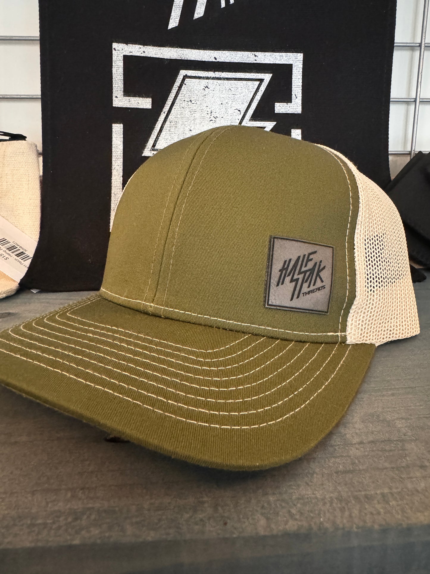 Half Stak Hat- side logo olive