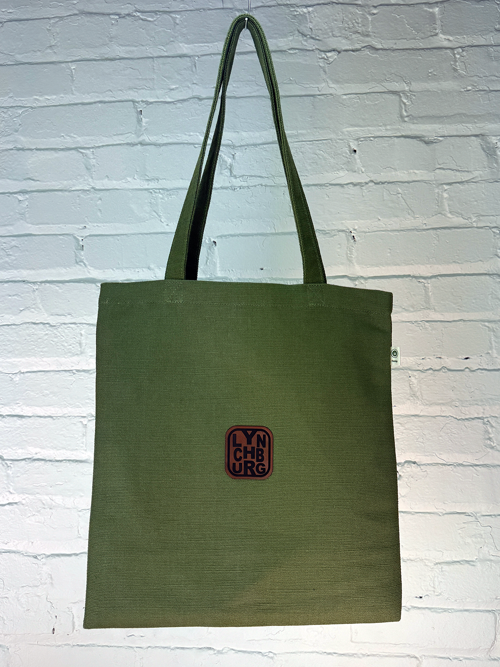 Green Lynchburg Hemp Market Tote Bag - with leather type patch